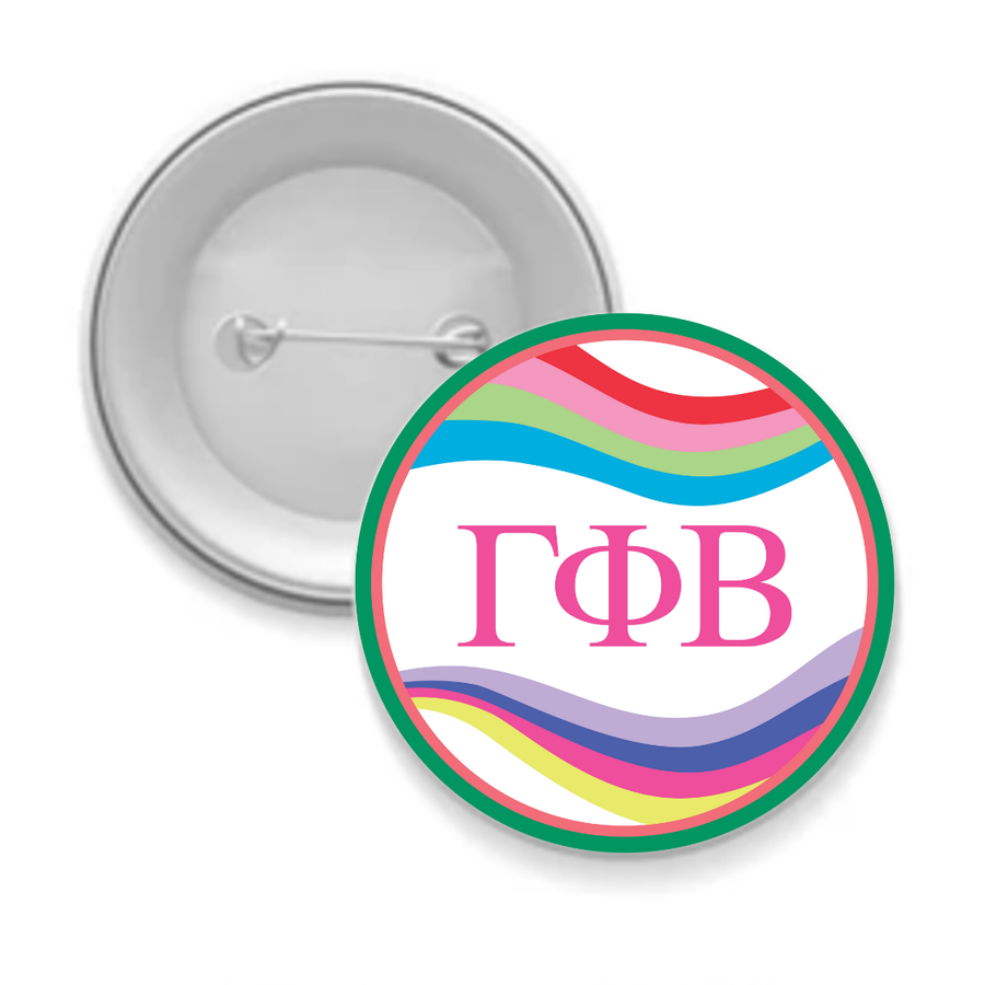 Gamma Phi - Sorority Button - Retro Wave Design