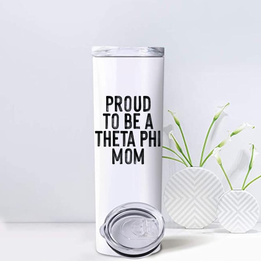 Theta Phi - Sorority Mom Tumbler - Proud to Be Black & White