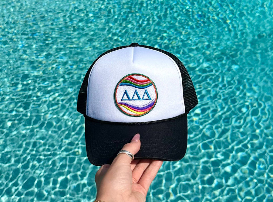 Tri Delta - Sorority Trucker Hat w/ Embroidered Retro Wave Patch