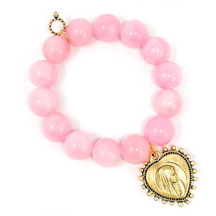 Bubblegum Jade with Gold Heart Blessed Mother