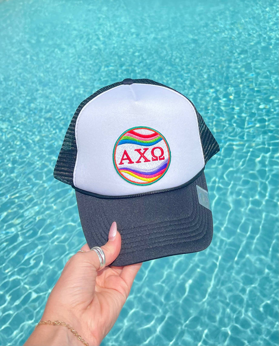 Alpha Chi - Sorority Trucker Hat w/ Embroidered Retro Wave Patch