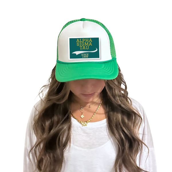 Alpha Tau - Sorority Trucker Hat w/ Patch - Collegiate Design