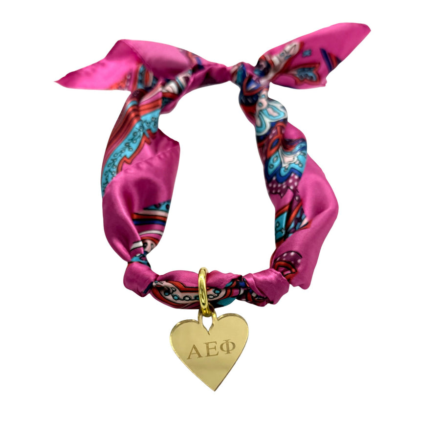 Alpha Epsilon Phi - Scarf Necklace with Engraved Heart Charm
