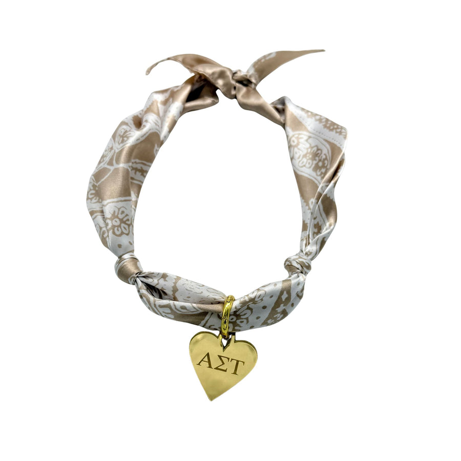 Alpha Sigma Tau - Scarf Necklace with Engraved Heart Charm