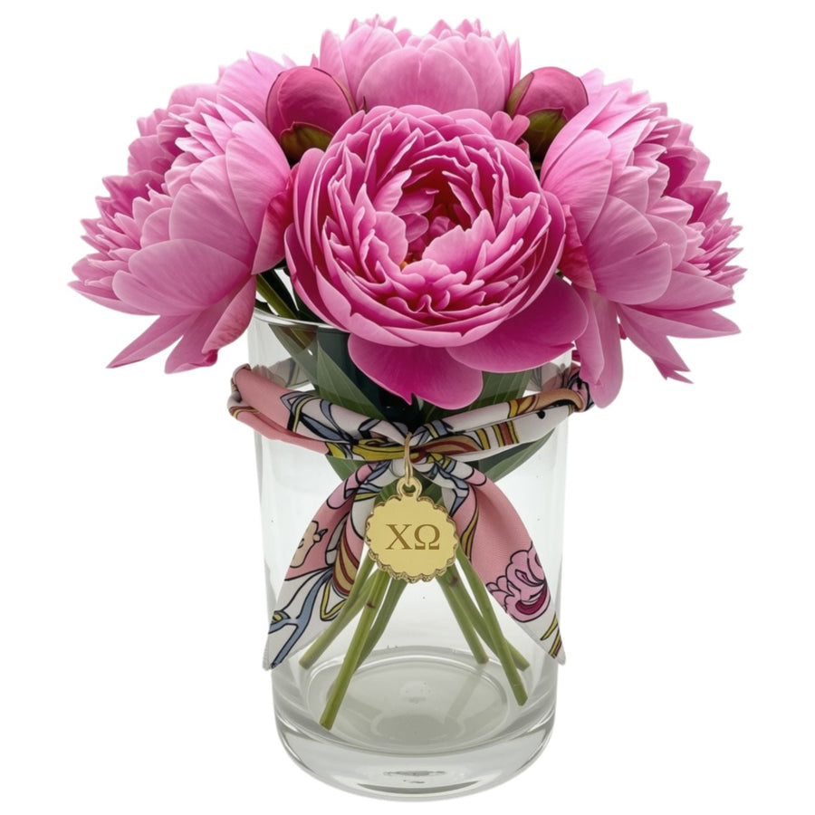 Chi Omega Round Scallop Bouquet Charm - Scarf Tie Option