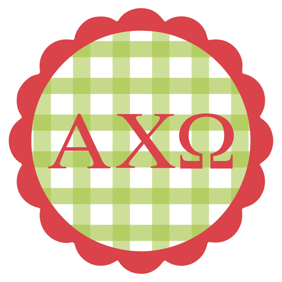 Alpha Chi Omega Vinyl Decal Stickers - Die-Cut Scallop Gingham Design