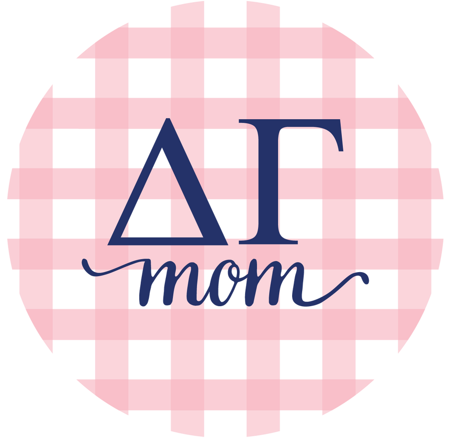 Sorority and Sorority Mom gingham Greek letter pin-back buttons