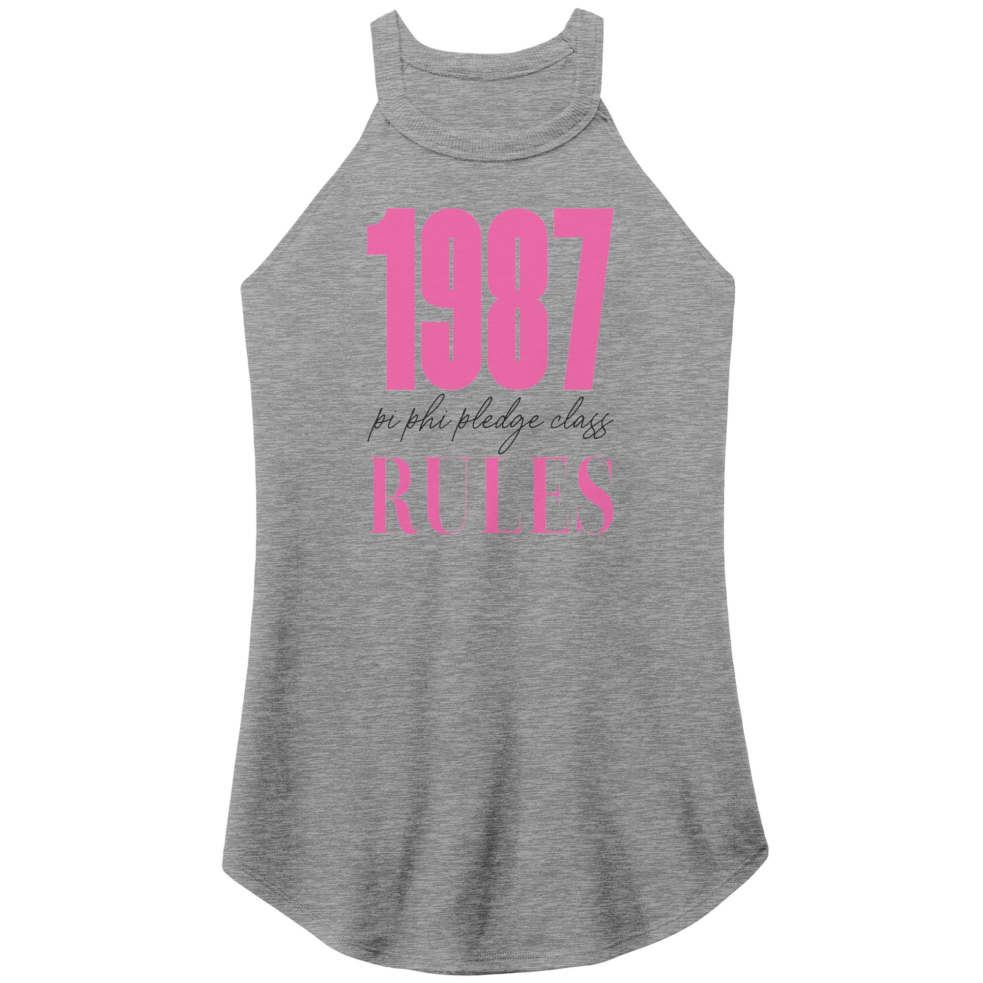 Pi Phi 1987 Rules Pink Text - Tri Rocker Tank