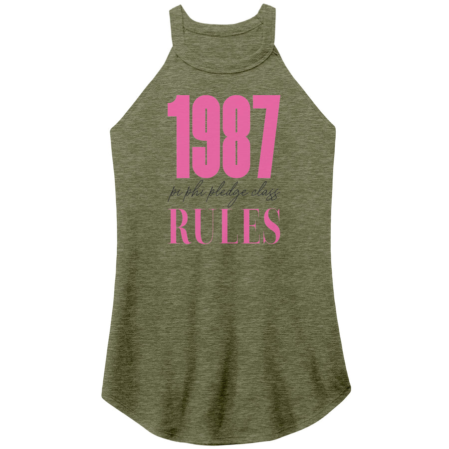 Pi Phi 1987 Rules Pink Text - Tri Rocker Tank