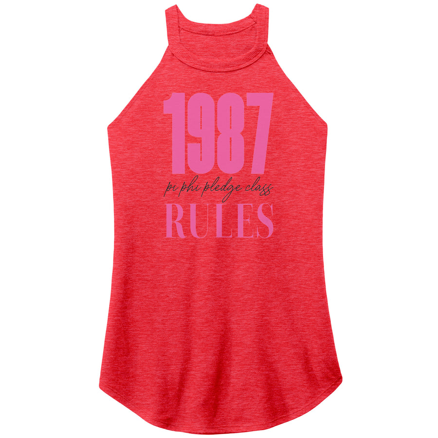 Pi Phi 1987 Rules Pink Text - Tri Rocker Tank