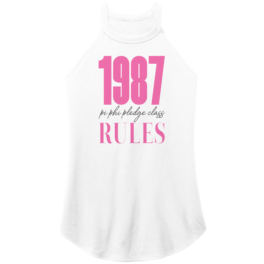 Pi Phi 1987 Rules Pink Text - Tri Rocker Tank