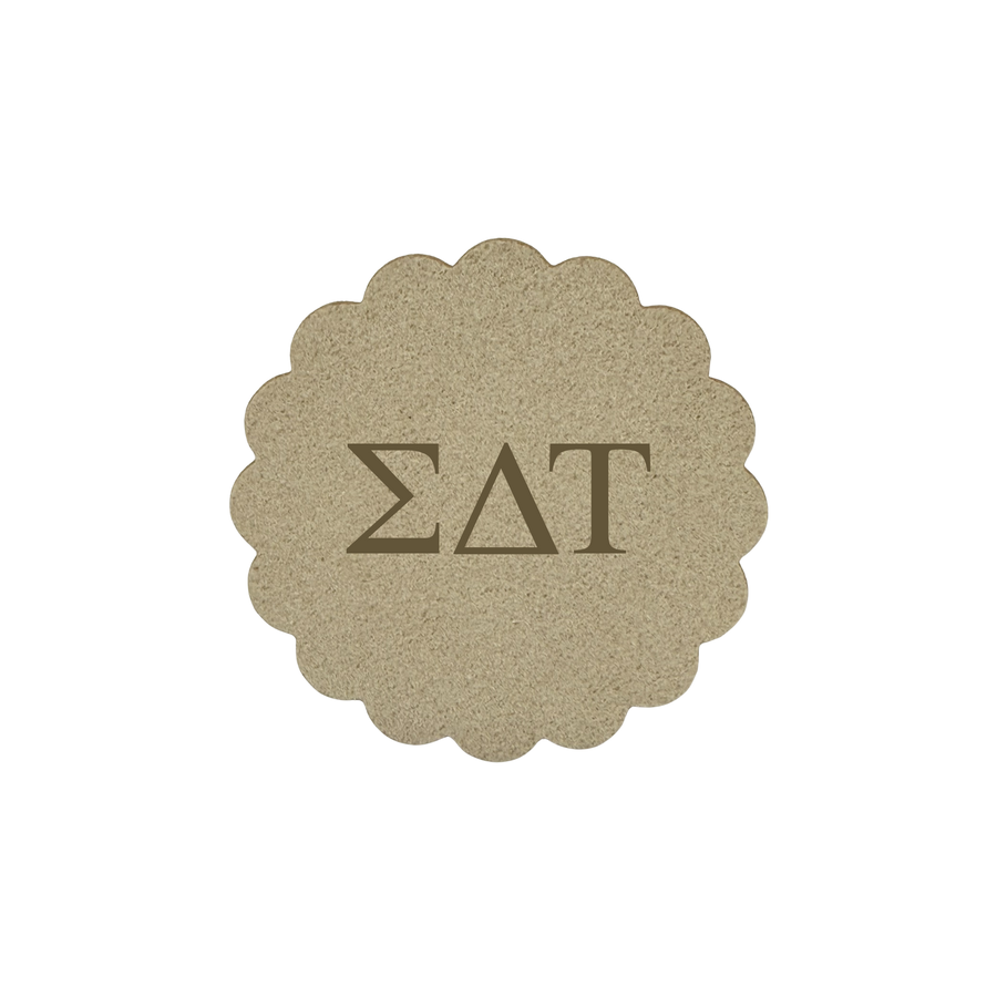 Alpha Omicron Pi Sorority Scalloped Faux Suede Car Coasters