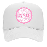 Alpha Chi Omega Greek Letter Hats with Scalloped Peony Design