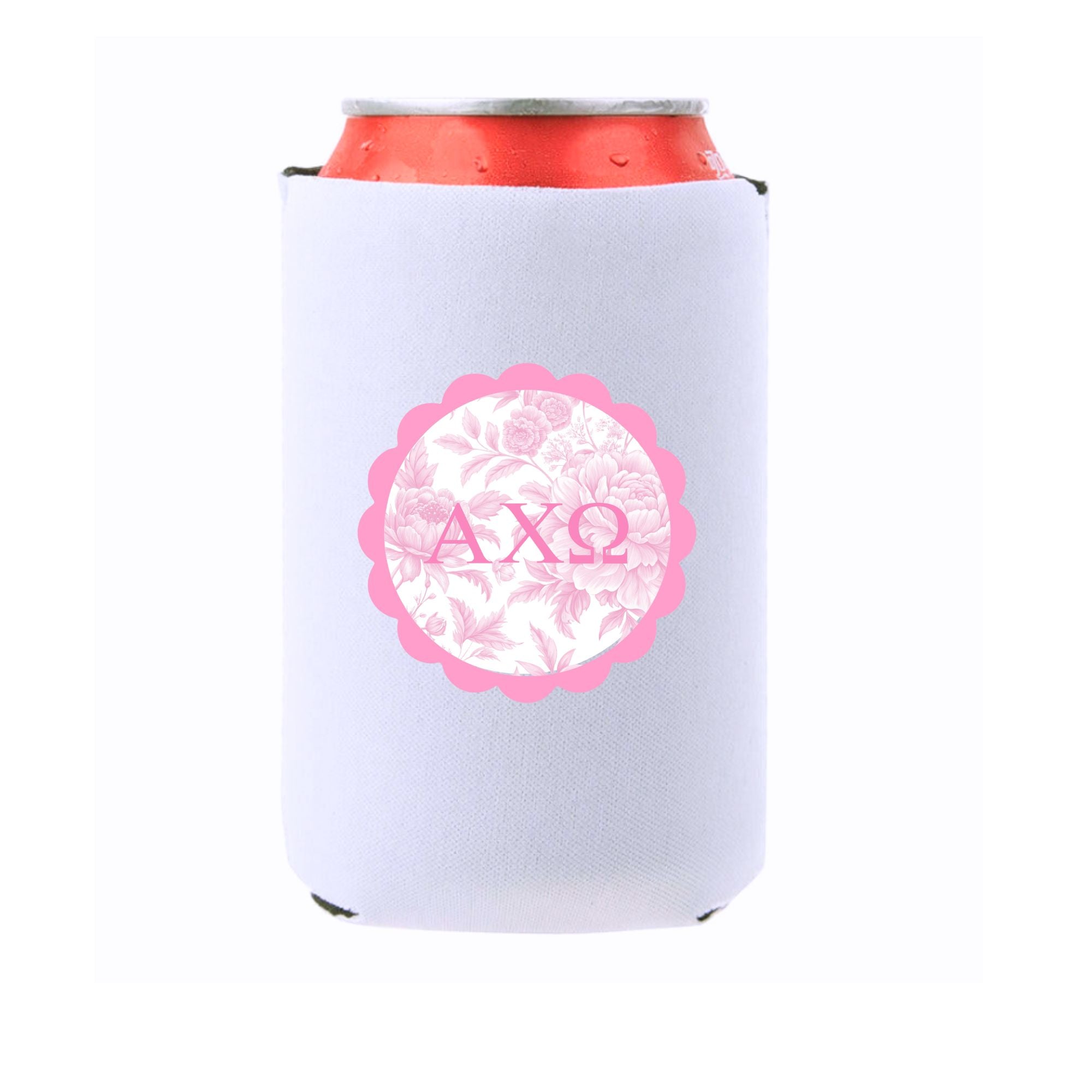 Sorority Peony Greek Letter Can Coolers