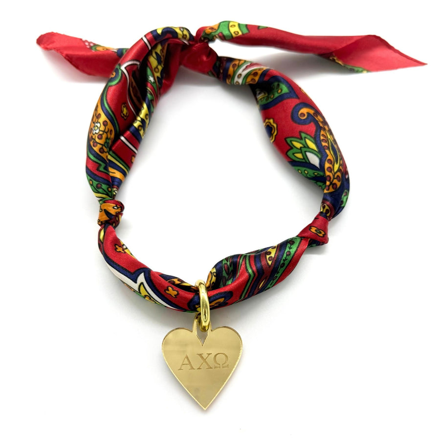 Alpha Chi Omega - Scarf Necklace with Engraved Heart Charm