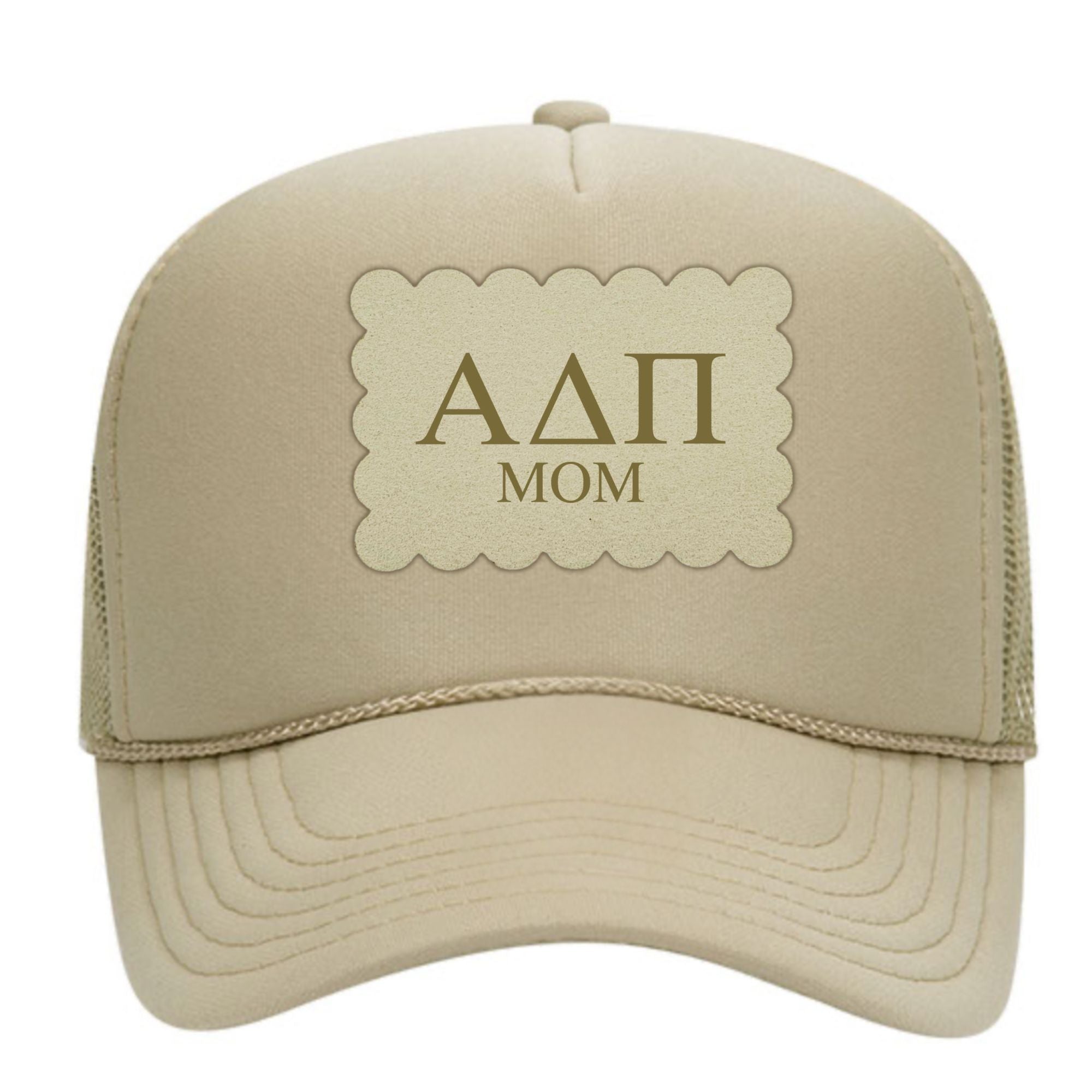 Sorority Mom Hats with Scalloped Faux Suede Patch