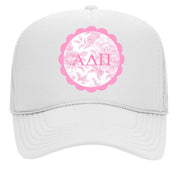 Sorority Greek Letter Hats with Scalloped Peony Design