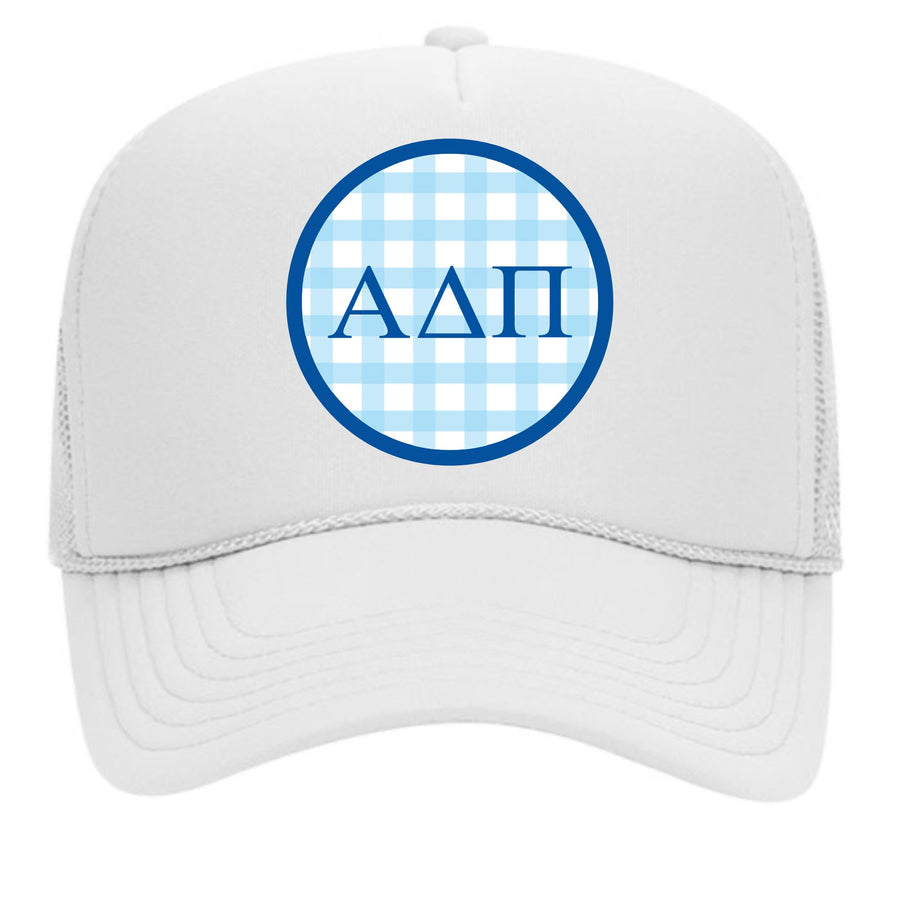 Sorority & Sorority Mom Greek Letter Hats with Gingham Design in Sorority Colors