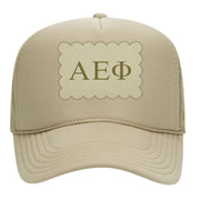 Sorority Trucker Hats with Scalloped Faux Suede Patch