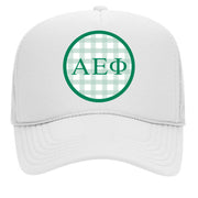 Alpha Epsilon Phi Sorority & Sorority Mom Greek Letter Hats with Gingham Design in Sorority Colors