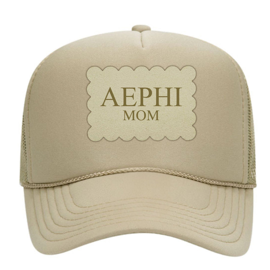 Sorority Mom Hats with Scalloped Faux Suede Patch