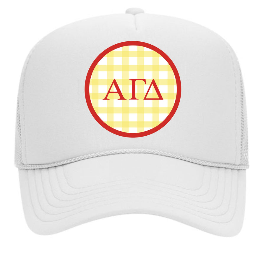 Sorority & Sorority Mom Greek Letter Hats with Gingham Design in Sorority Colors