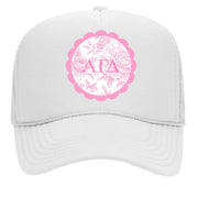 Sorority Greek Letter Hats with Scalloped Peony Design
