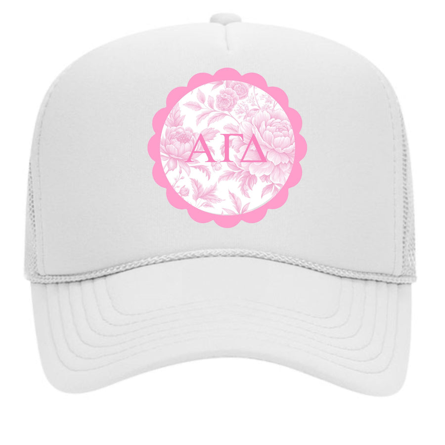 Sorority Greek Letter Hats with Scalloped Peony Design