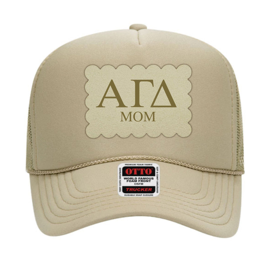 Sorority Trucker Hats with Scalloped Faux Suede Patch