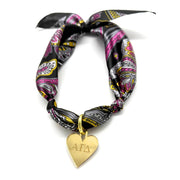 Alpha Gamma Delta - Scarf Necklace with Engraved Heart Charm