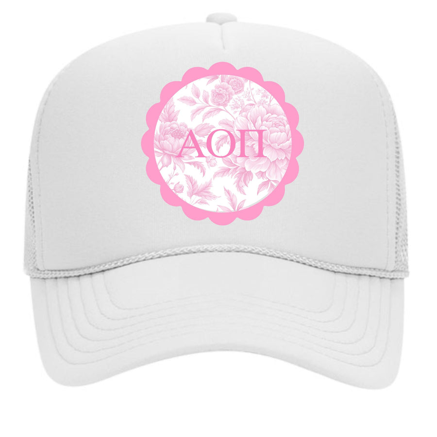 Alpha Delta Pi Sorority Greek Letter Hats with Scalloped Peony Design