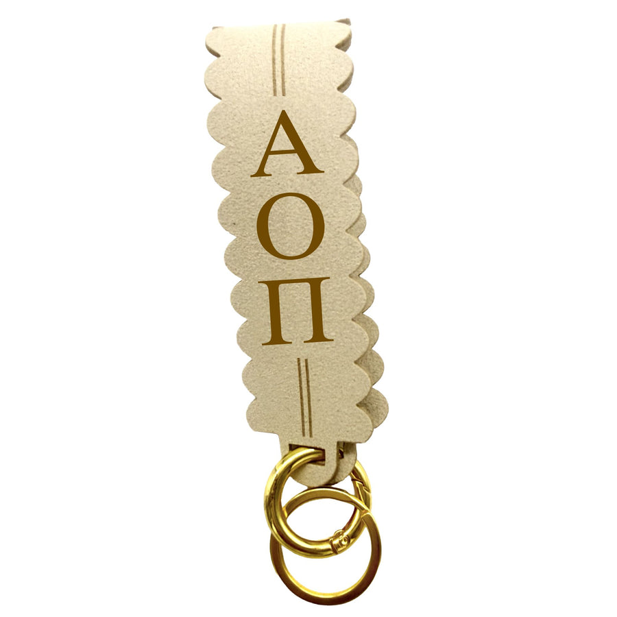 Alpha Omicron Pi Greek Letter Faux Suede Wristlet Keychain