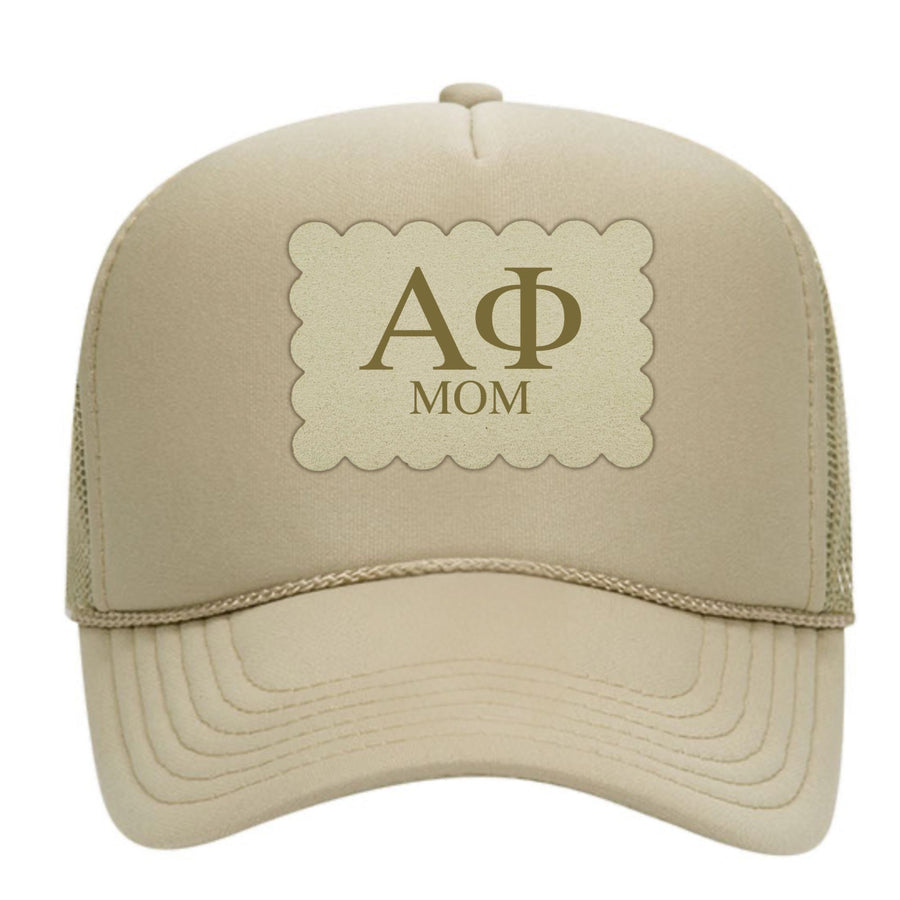 Alpha Phi Mom Hats with Scalloped Faux Suede Patch