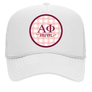 Alpha Phi & Sorority Mom Greek Letter Hats with Gingham Design in Sorority Colors