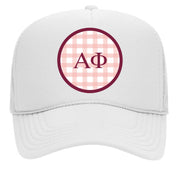 Alpha Phi & Sorority Mom Greek Letter Hats with Gingham Design in Sorority Colors
