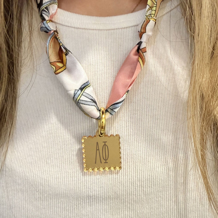 Alpha Phi Square Scallop Bouquet Charm - Scarf Tie Option