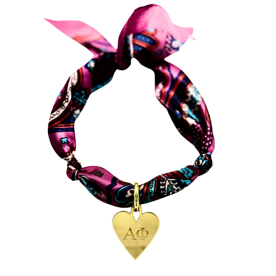 Alpha Phi- Scarf Necklace with Engraved Heart Charm