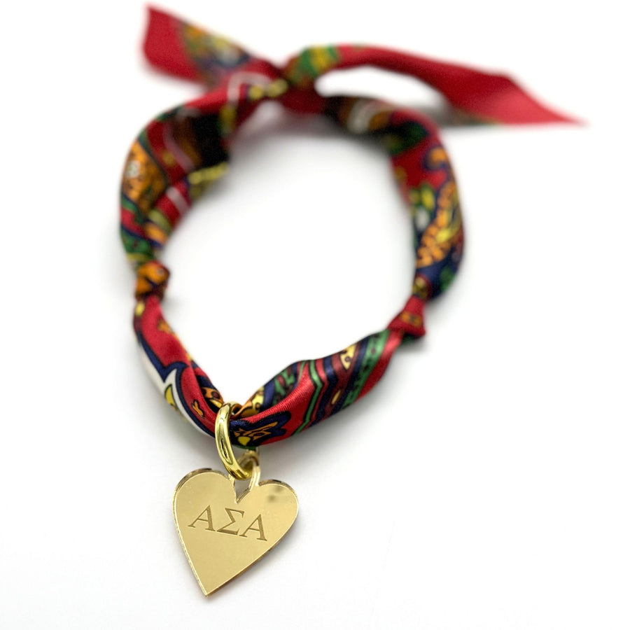 Alpha Sigma Alpha - Scarf Necklace with Engraved Heart Charm