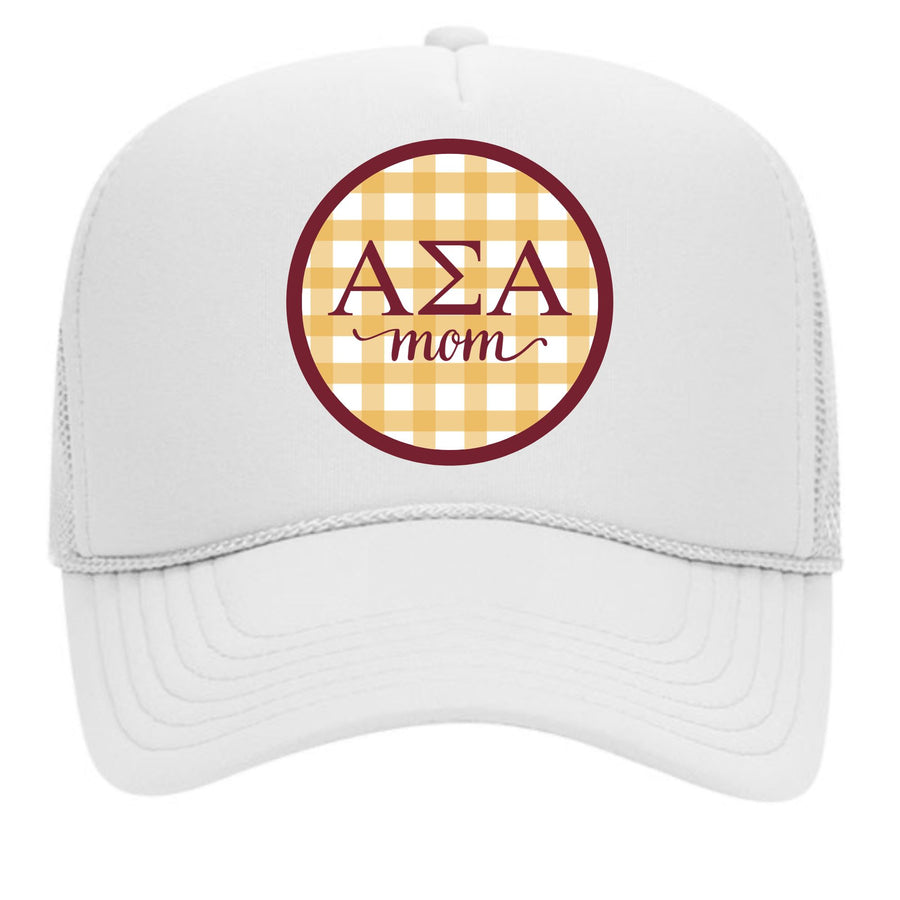 Sorority & Sorority Mom Greek Letter Hats with Gingham Design in Sorority Colors