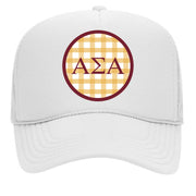 Alpha Phi Sorority & Sorority Mom Greek Letter Hats with Gingham Design in Sorority Colors