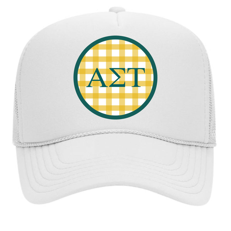 Sorority & Sorority Mom Greek Letter Hats with Gingham Design in Sorority Colors