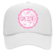 Sorority Greek Letter Hats with Scalloped Peony Design