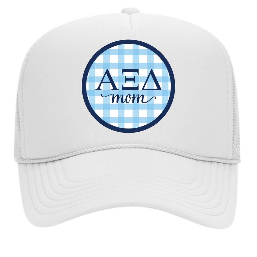 Sorority & Sorority Mom Greek Letter Hats with Gingham Design in Sorority Colors