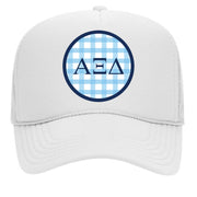 Alpha Sigma Alpha Sorority & Sorority Mom Greek Letter Hats with Gingham Design in Sorority Colors