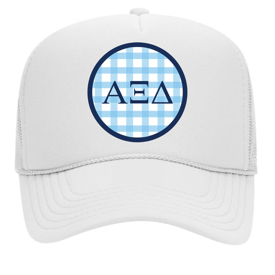Alpha Sigma Alpha Sorority & Sorority Mom Greek Letter Hats with Gingham Design in Sorority Colors
