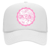 Sorority Greek Letter Hats with Scalloped Peony Design
