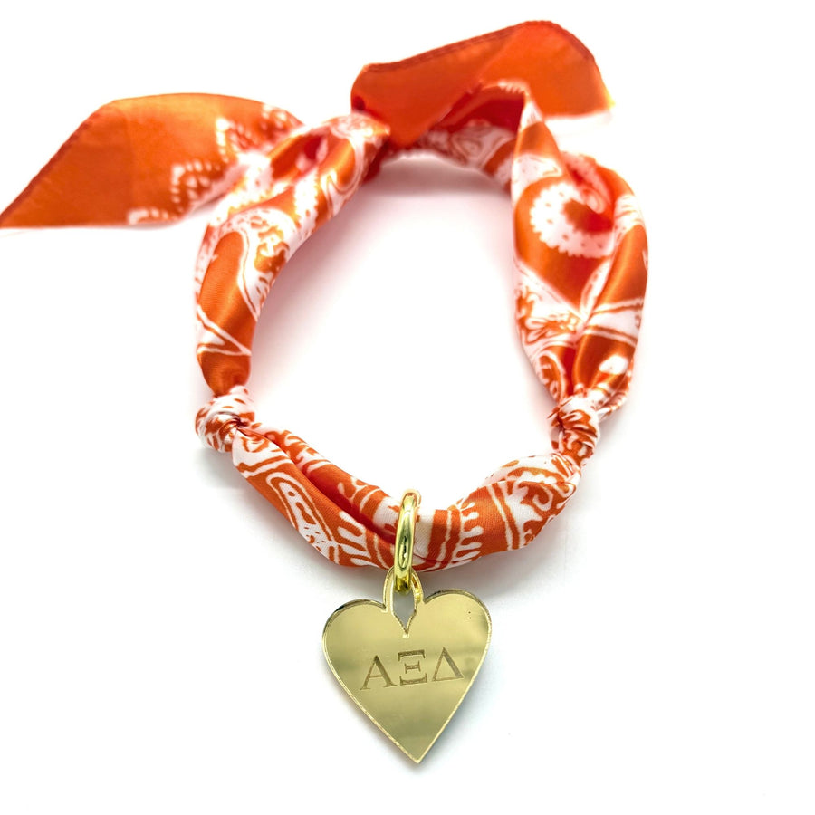 Alpha Xi Delta - Scarf Necklace with Engraved Heart Charm
