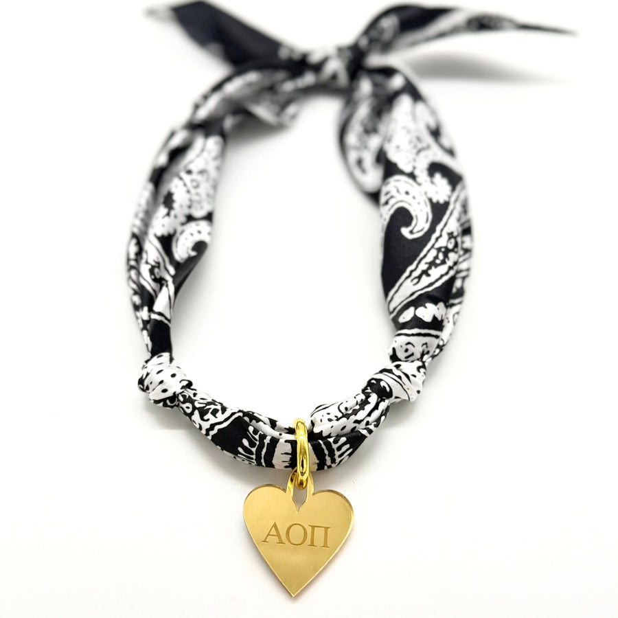 Alpha Omicron Pi - Scarf Necklace with Engraved Heart Charm