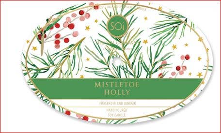 Mistletoe Holly Gold OVAL Brass Bowl 18oz Candle
