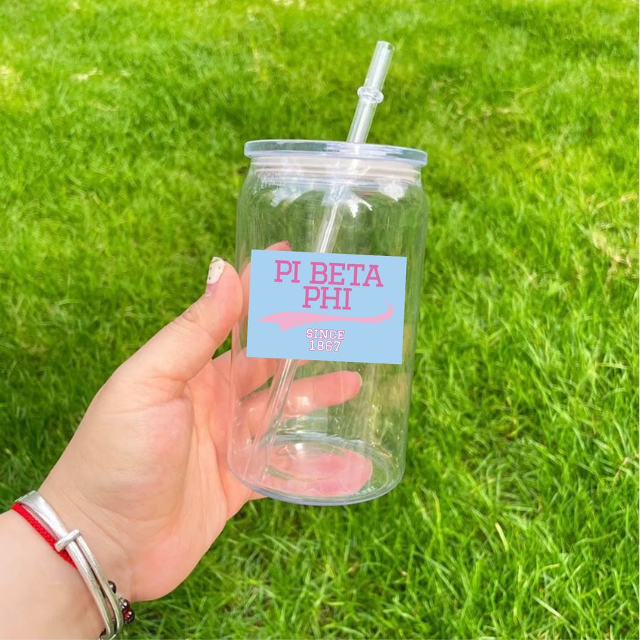 Pi Phi - Sorority Acrylic 16oz Lidded Cup w/ Straw-Collegiate Design